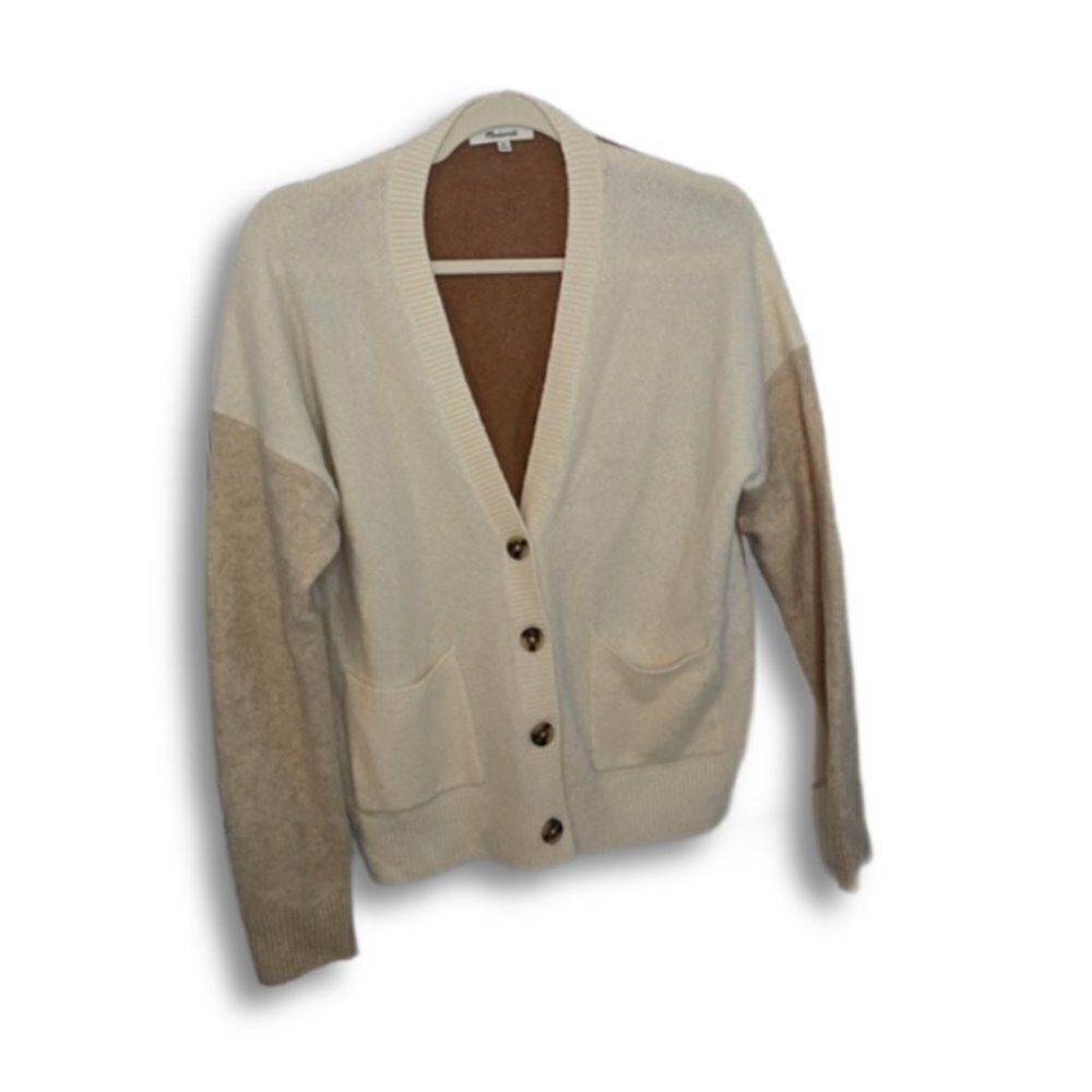 Madewell Tri-Color Neutral Tan, Sand, Cream brown Chunky Button Down Cardigan XS